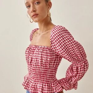 Reformation Oakgrove linen red gingham top - Medium